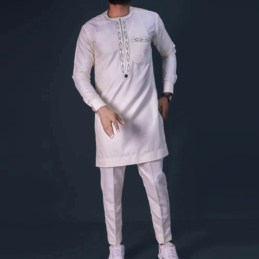 Traje Kaftan de esmoquin para hombre, traje de boda Dashiki, Camisetas estampadas, pantalones, conjuntos africanos étnicos tradicionales de 2 piezas