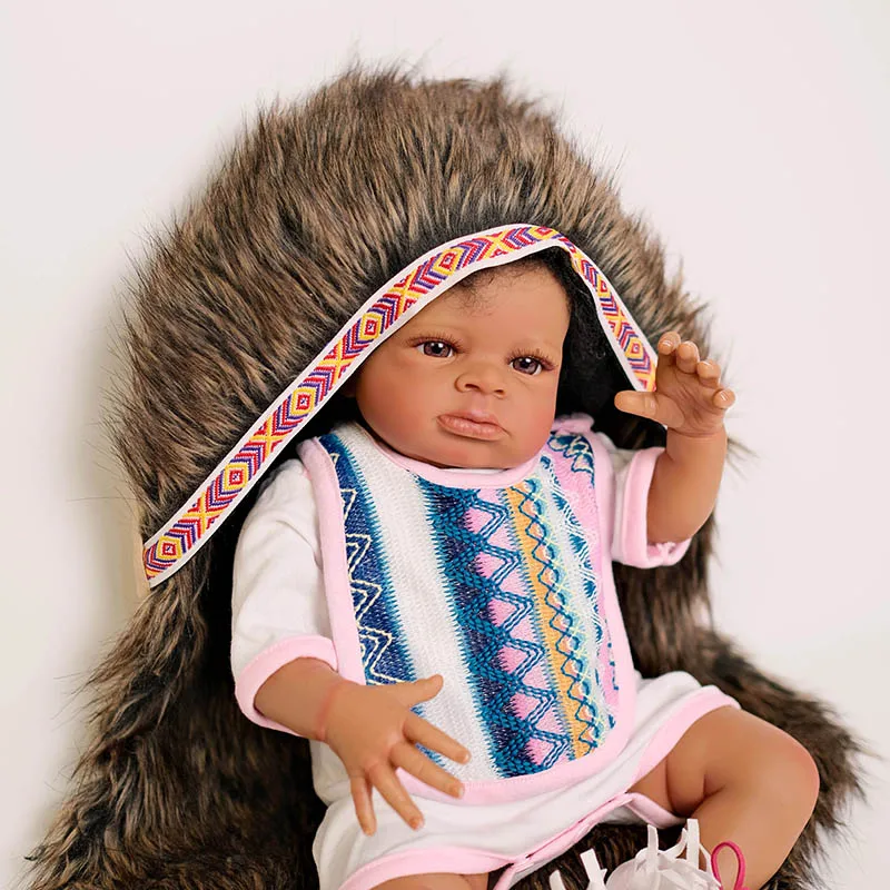 20inch 50cm Lanny Indian doll Lifelike Reborn Baby Newborn Doll Cuddly Baby Multiple Layers Painting Wit Dark Skin