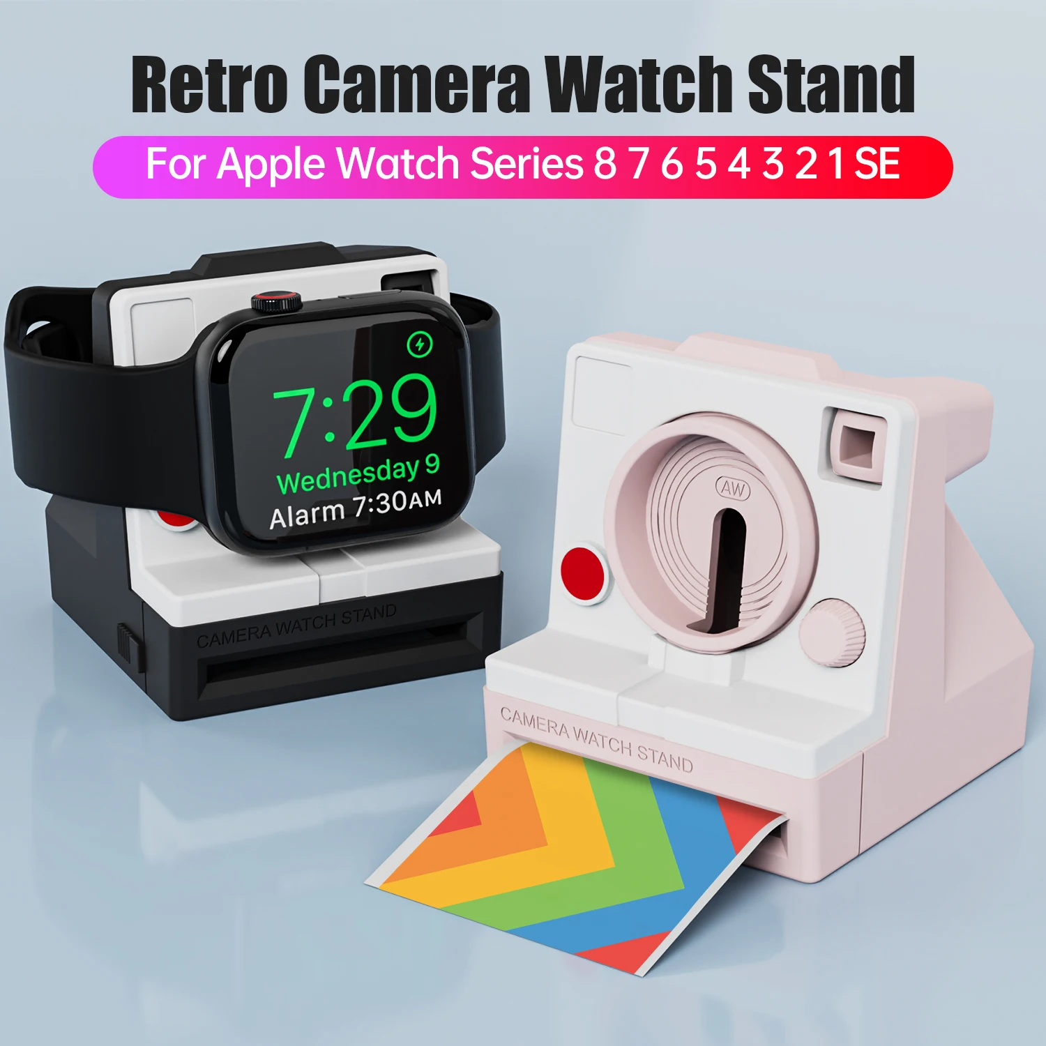 Desktop Holder Charger Stand For Apple Watch Charger Stand Retro Camara Charging Base for iWatch 8 7 6 5 4 3 2 SE Silicone Dock