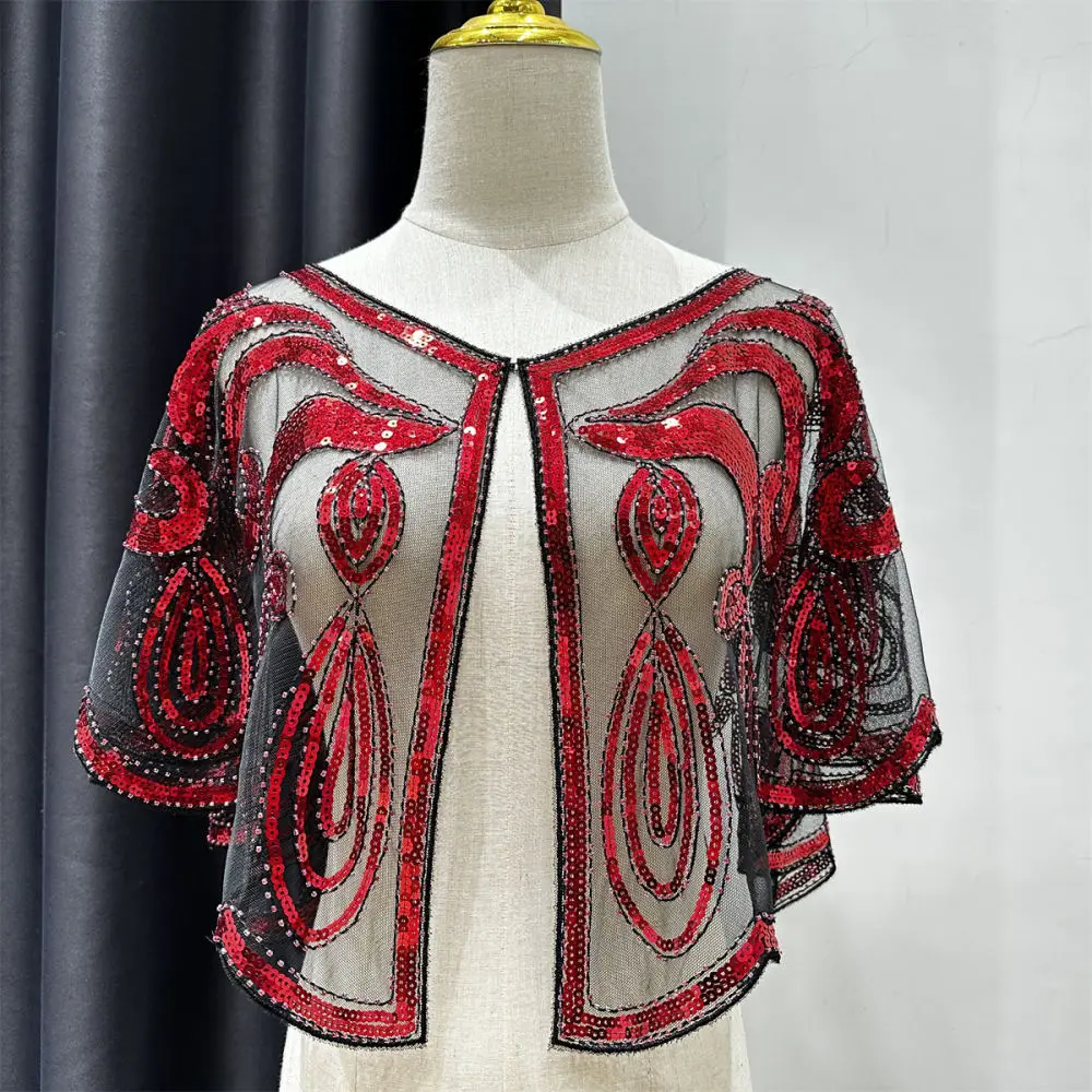 Ladies Elegant Beaded Sequins Shrug Bolero Cardigan Open Front Formal Wedding Guest Evening Party Chic Outerwear