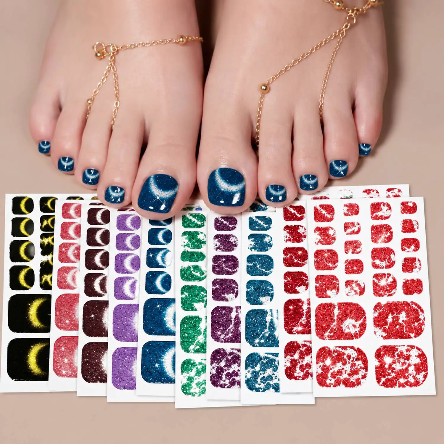 1 Stück Sternenhimmel-Farbverlauf Mond-Glitzer Nagelaufkleber Lebendige Farbglitzer-Mischung Nageldekor Ausdrucksstarker Fantasy-Mode Nagelslider