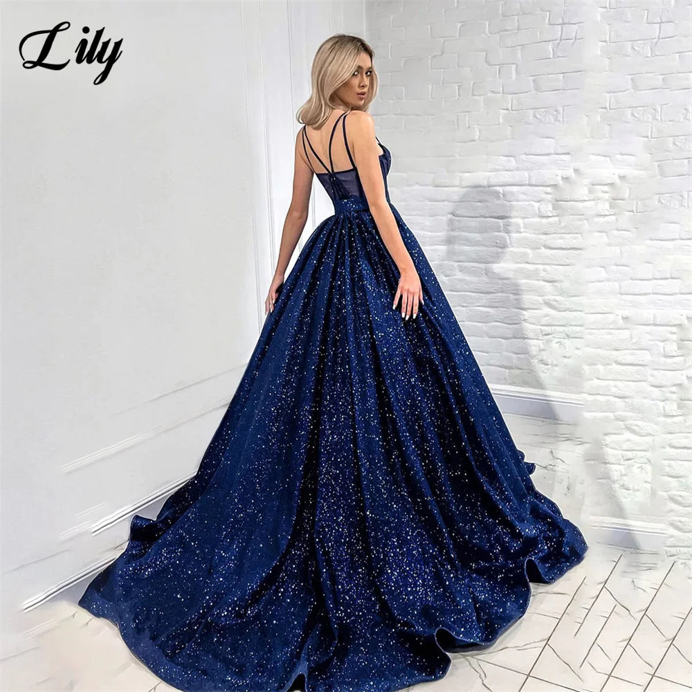 Lily Sequin A Line Black Prom Dresses for Women Spaghetti Strap Sleeveless вечернее платье Sweetheart Custom Color Party Dress