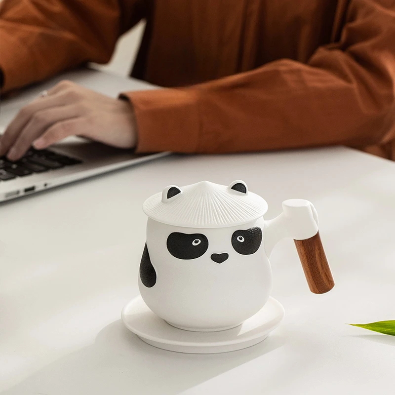 Panda Tea Mug Creative Ceramic Tea Water Separation Cup with Lid Men and Women Office Filter Water Cup