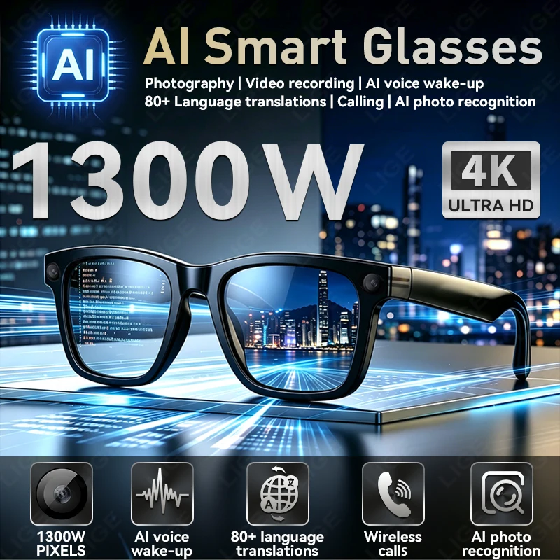 2026 Smart Glasses Men 1300W Camera AI Photo Recognition Language Translation Video Recording Bluetooth Call Sunglasses Women