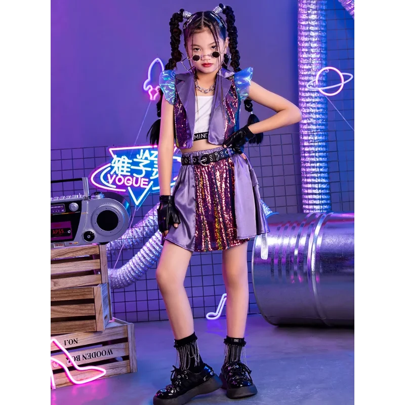 

Children's Jazz Dance Performance Trendy Dress Girls' Dance Sequins Fashionable Set Children's Trendy Cool Cheerleading Clothing