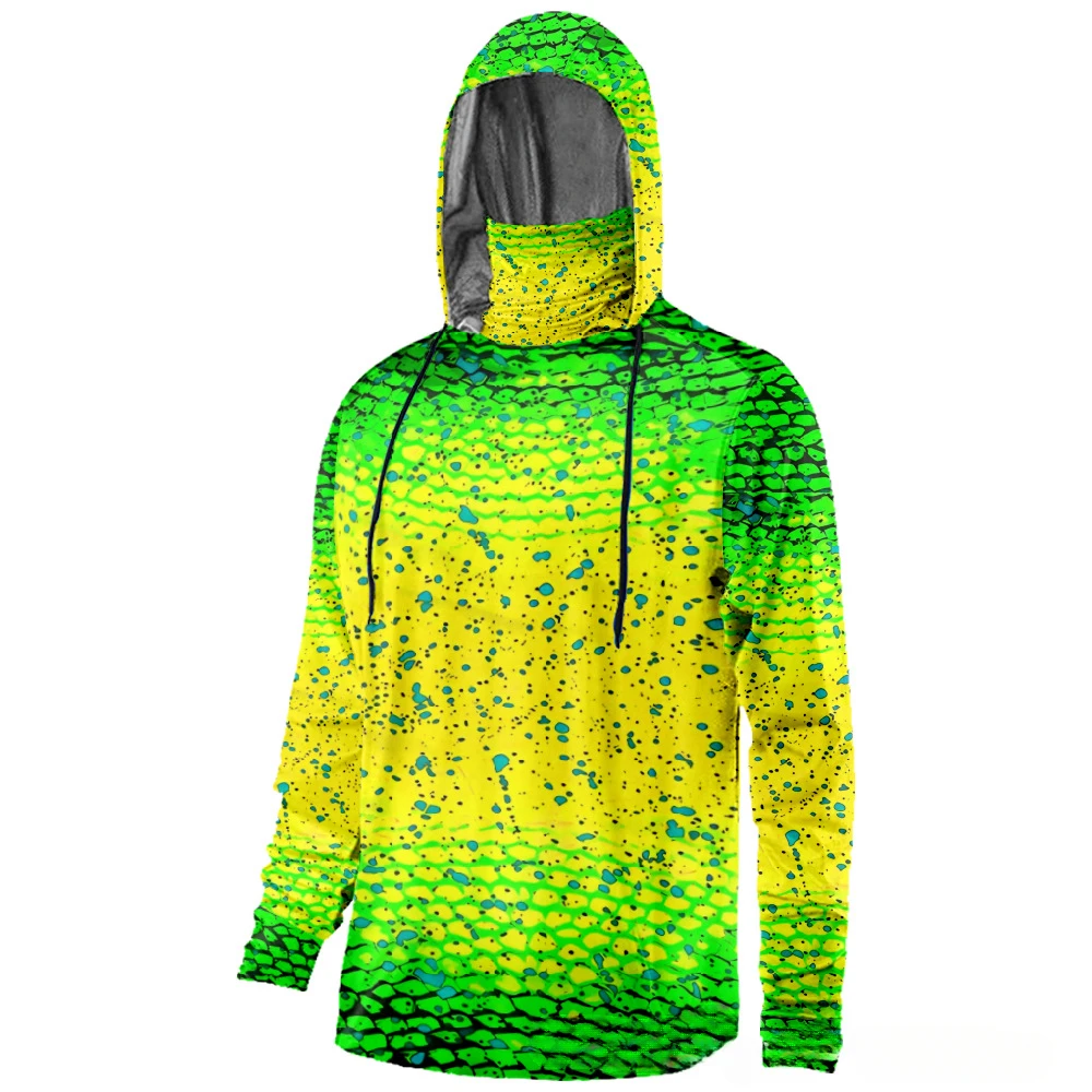 Fish Scales Graphics Printed Sun Protection Mask Pullover Hoodies Outdoor Long Sleeve Sports Breathable Men Fishing Clothes