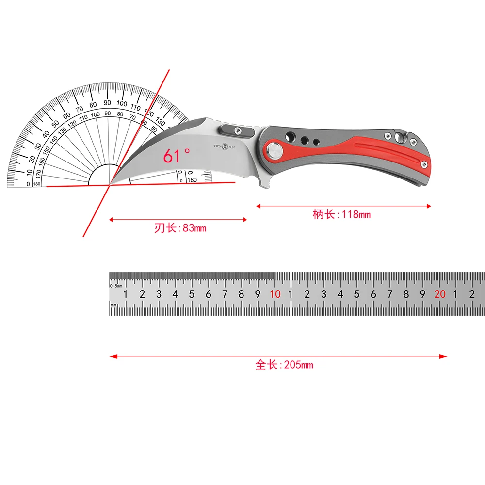 TWO SUN TS355  Folding Knife D2  Blade  KitchenTitanium Alloy  Handle Camping Outdoor Survival EDC Tools