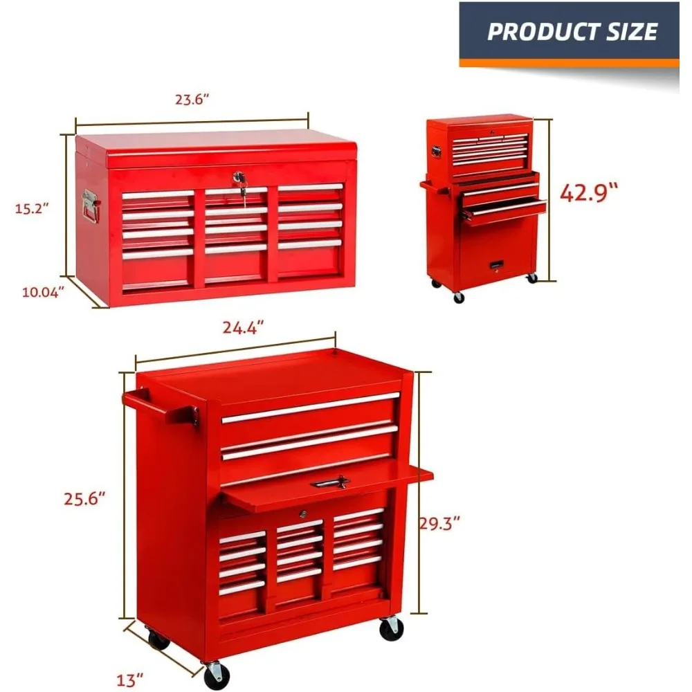Cassapanca per attrezzi con rotazione a 8 cassetti ad alta capacità con ampio spazio di archiviazione, cassetti con serratura per l'organizzazione di officine e garage