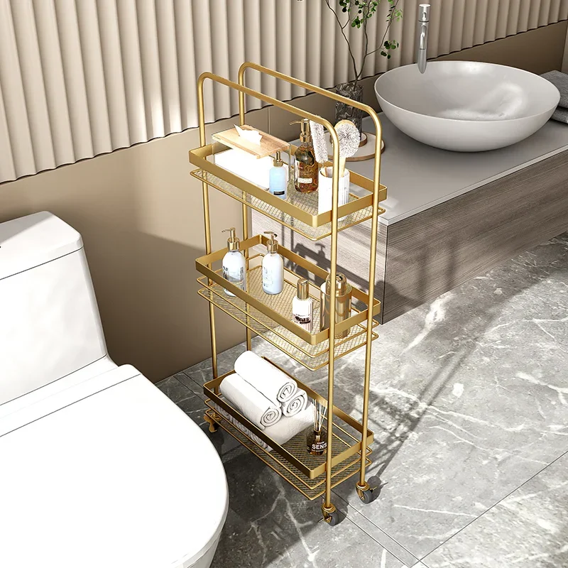 

Home Floor Toilet Seam Storage Rack Toilet Creative Wheeled Storage Shelf Moving Function Light and Luxury Bathroom Shelves