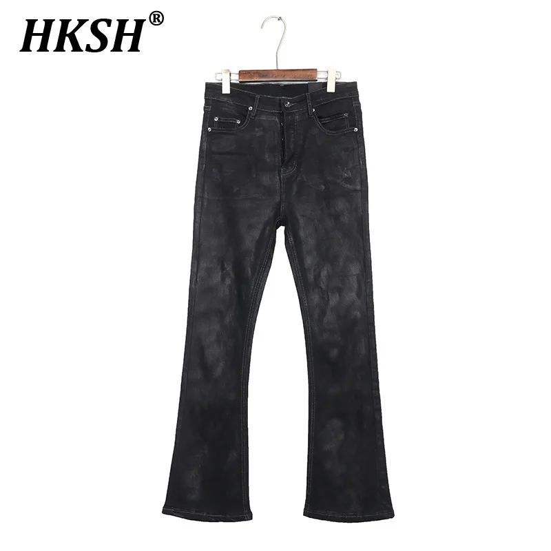 

Джинсы HKSH мужские с темным покрытием, модные брюки-клеш из денима, вощеные с начесом, в стиле панк и Хай-стрит, весна-лето, HK2146