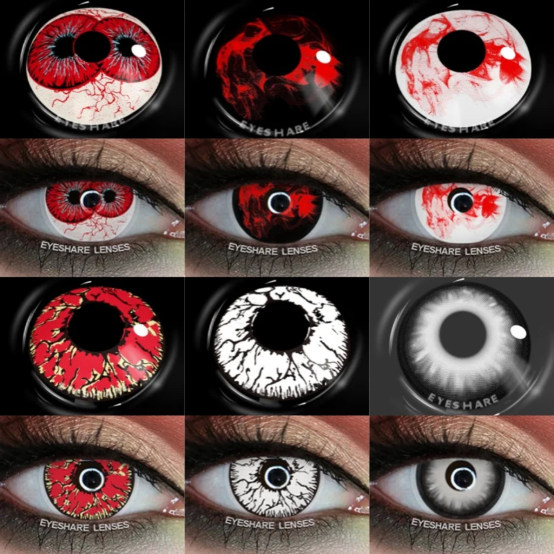 EYESHARE Farbige Cosplay-Kontaktlinsen für Augen, 1 Paar Halloween-Linsen, rote Augenkontaktlinsen, schwarze Linsen, jährliche Anime-weiße Augenlinse