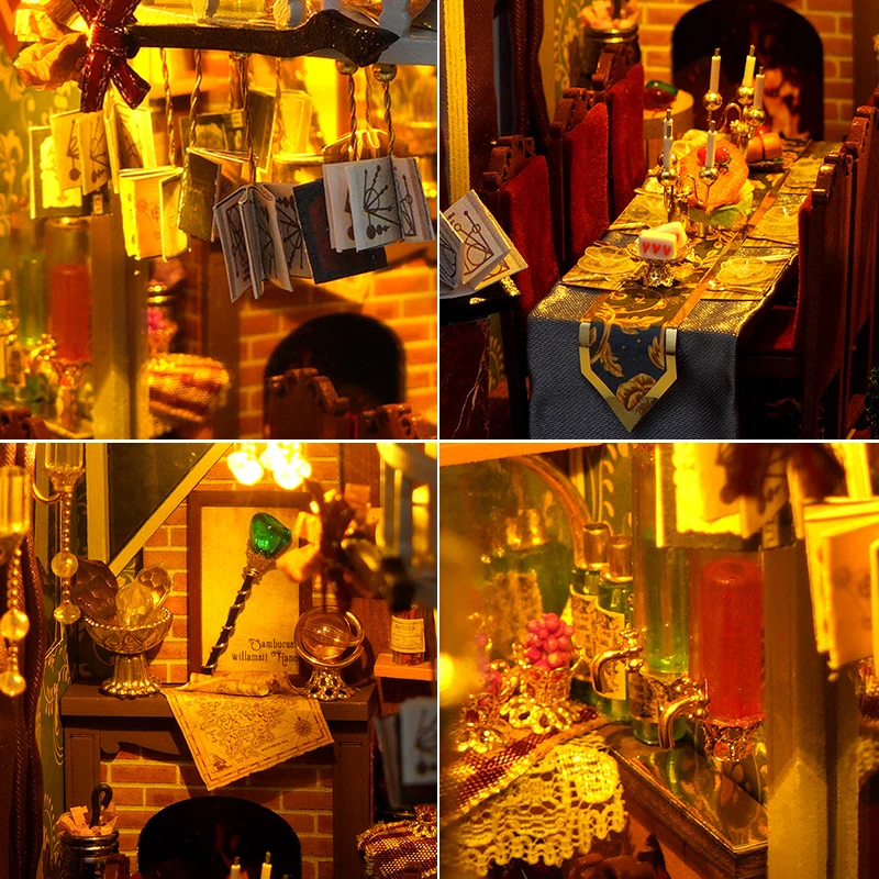 Zestaw DIY Nook do książek, drewniane figurki, drewniany domek dla lalek, zestaw do składania, puzzle 3D, dekoracje do wkładania w półkę na książki, zabawki, prezenty