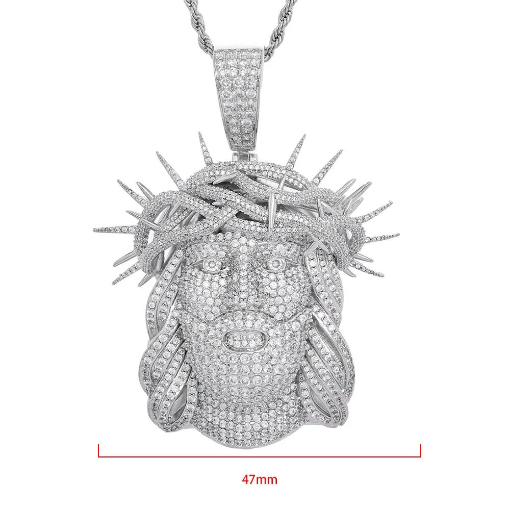 NUOYA 18K Gold Plated Iced Out Diamond Jesus Spiky Pendant Religious Hip Hop Sparkling Zircon Charm Pendant Jewelry Gift for Men