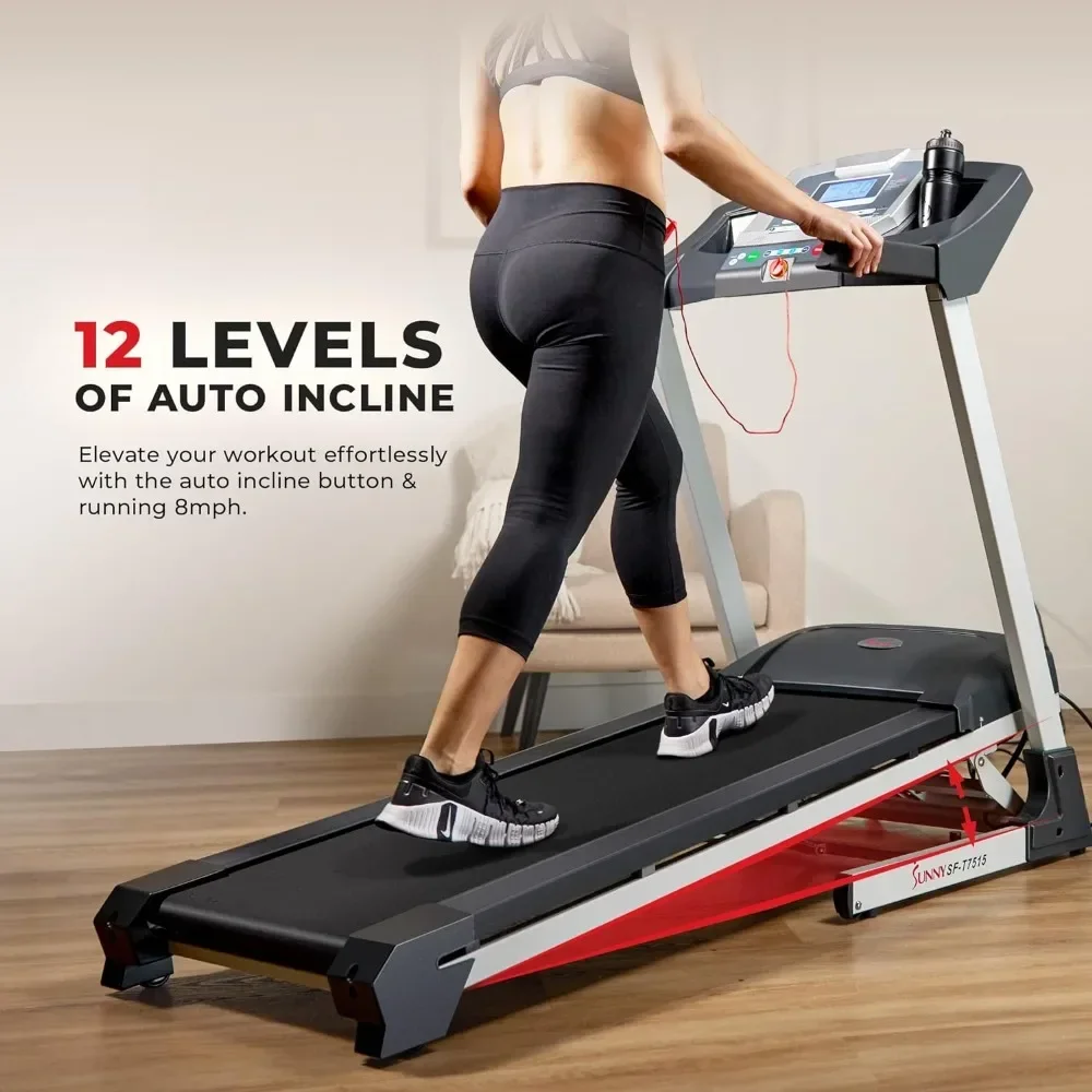 Premium Foldable Treadmill with Auto Incline, Shock Absorption, Digital Display, Optional 20” Running Deck, Free SunnyFit App