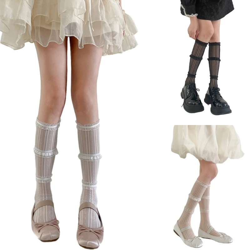 Janpanese Sweet Stockings Breathable Thin Lace Calf Socks for Skirt Shorts