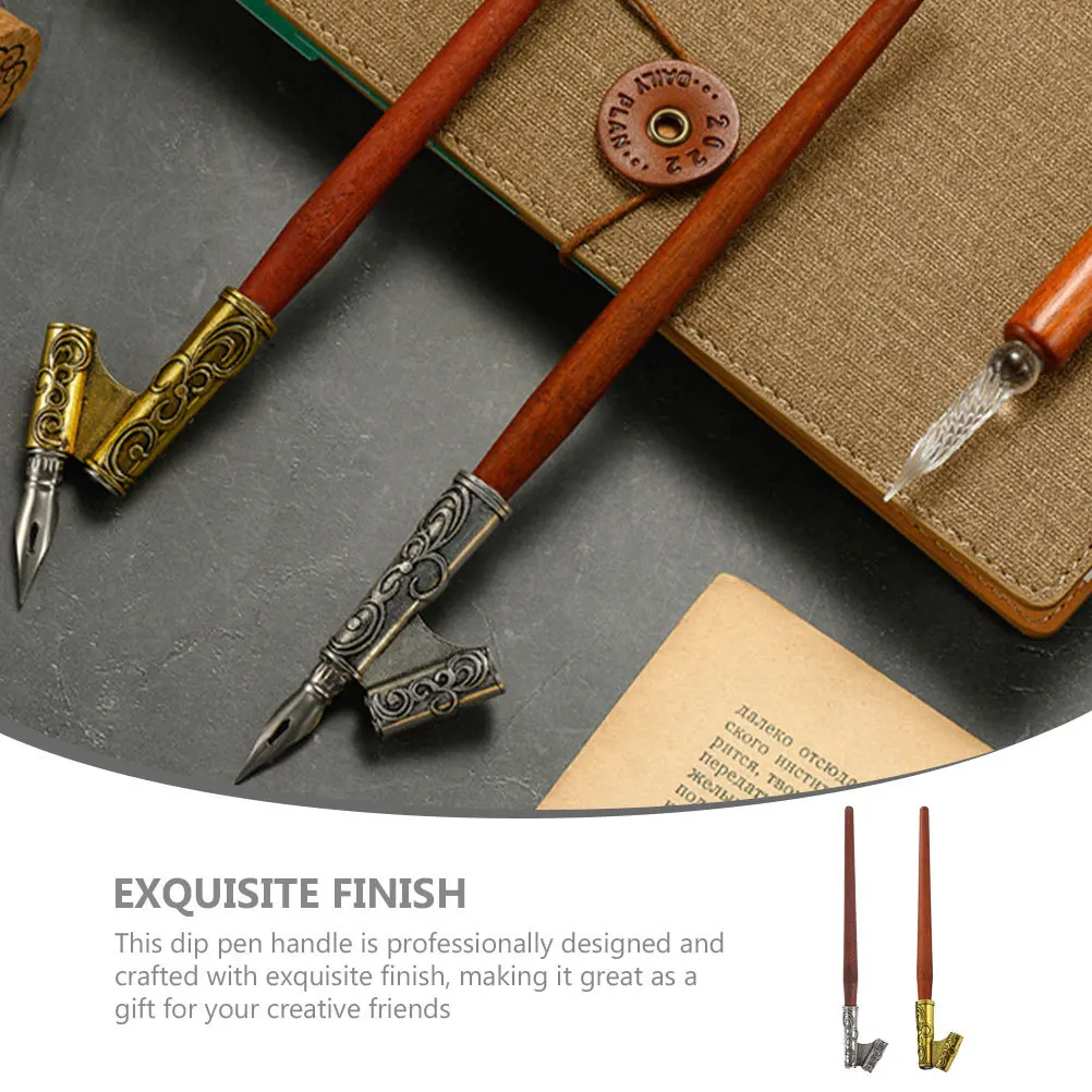 

2Pcs Calligraphy Pen Holder Dip Pen Handle Vintage Style Straight Slanted Nib Holder for Calligraphy Practice Supplies