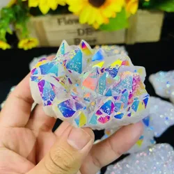 1Pc Angel Aura Rainbow White Cluster Quartz Mineral Specimen Natural Crystal Reiki Stone Healing Home Decor Fengshui Meditation