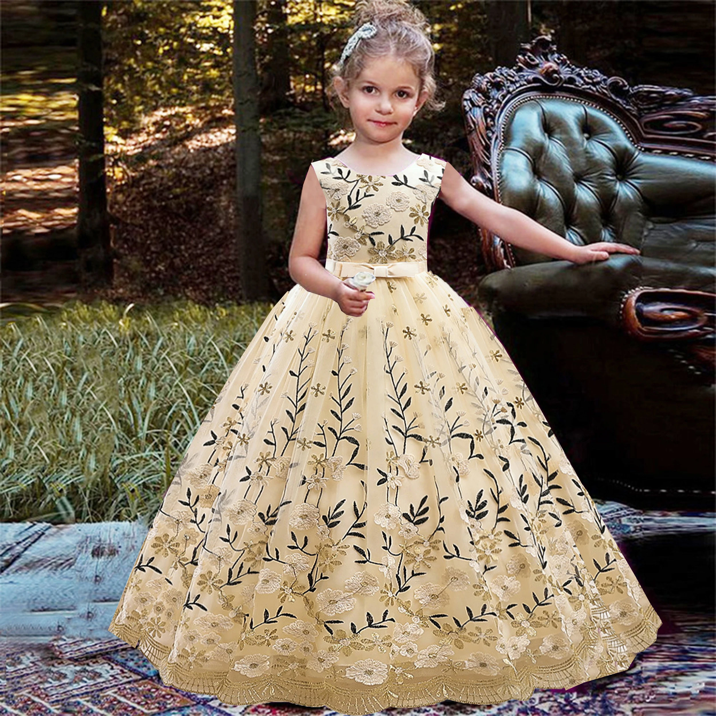 

Little Big Girls 3D Flower Appliqued Flower Girl Birthday Party Pageant Holiday Dress LP388