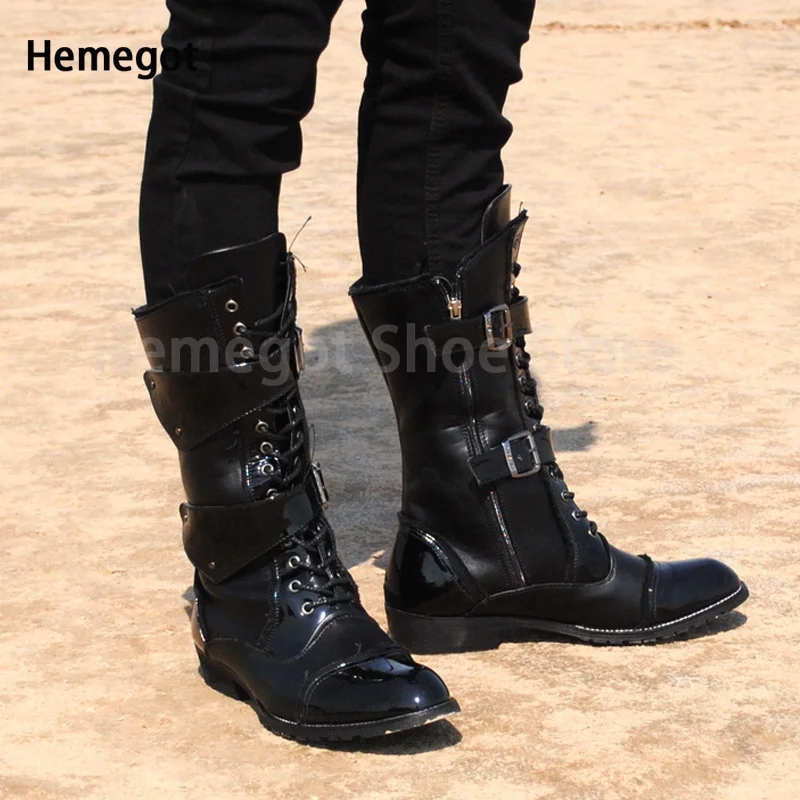 Long Leather Boots Men's Shoes Autumn and Winter Fashion Trendy Boots Tall Men's Boots Lace-Up Men's Boots Cowboy Riding Boots