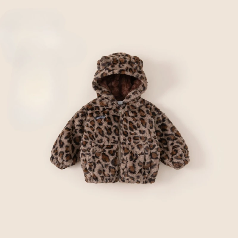 Abrigo de lana con estampado de leopardo para niños, Chaqueta de algodón con capucha de lana, chaquetas para niños, chaqueta de invierno para niños, abrigos para niñas, Ropa Niña