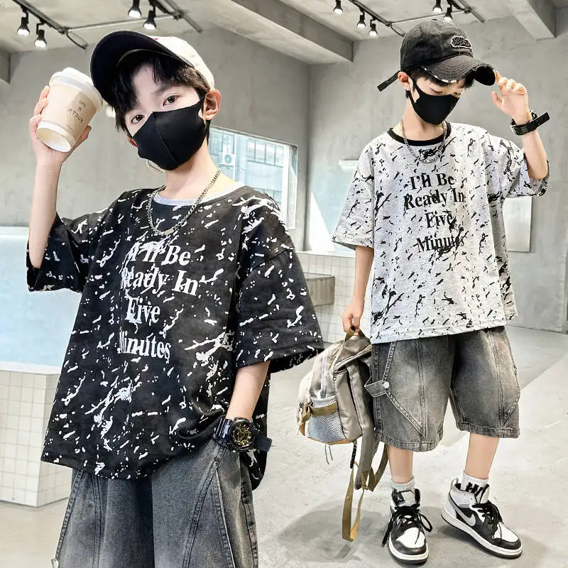 Fashion Summer Kids All Over Print T-shirt for Tween Boy Casual Retro Short Sleeve Tshirt Child Cotton Round Neck Tee Tops