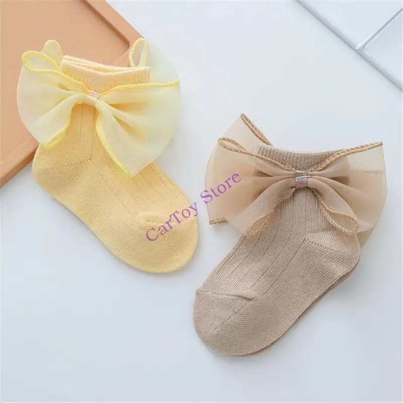 

634F Lace Bowknot Socks for Baby 0-2Y Indoor Combed Cotton Soft Stretchy Warm Socks