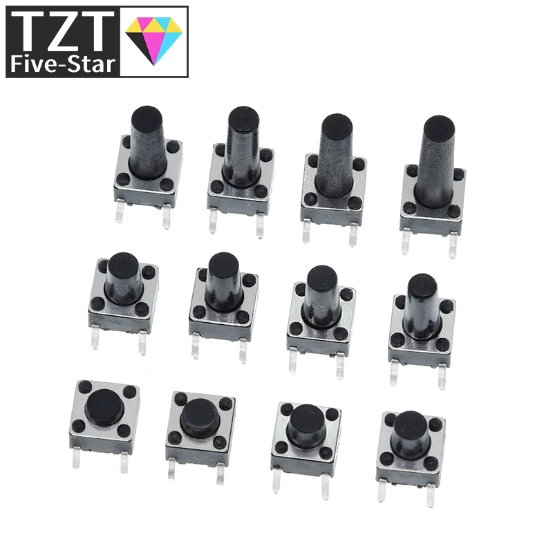 100pcs 6X6X5/4.3/5.5/6/7/8/9/10/13MM Tact Switch Push Button Switch 12V 4PIN DIP Micro Switch For TV/Toys/home use Button