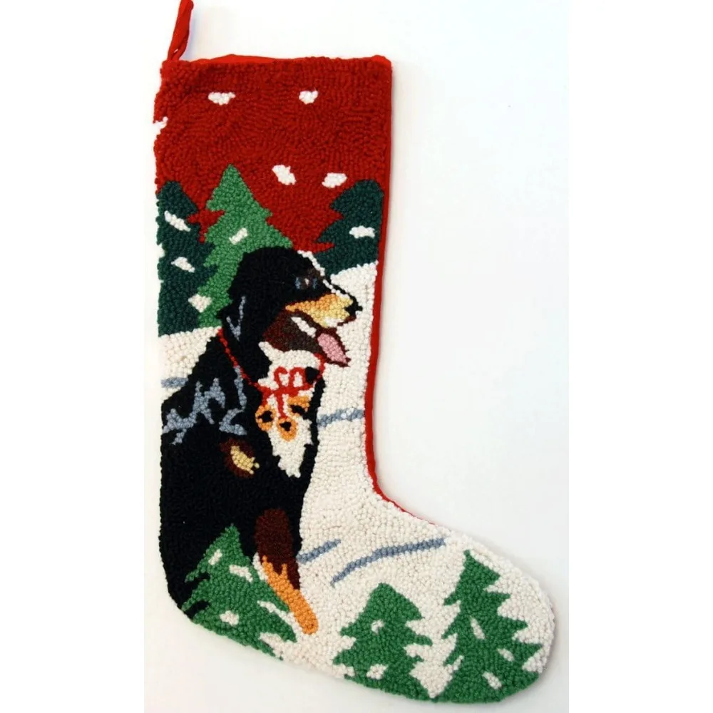 

Alpine Mountain Bernese Mountain Dog Hooked Wool Christmas Stocking- Large 21"