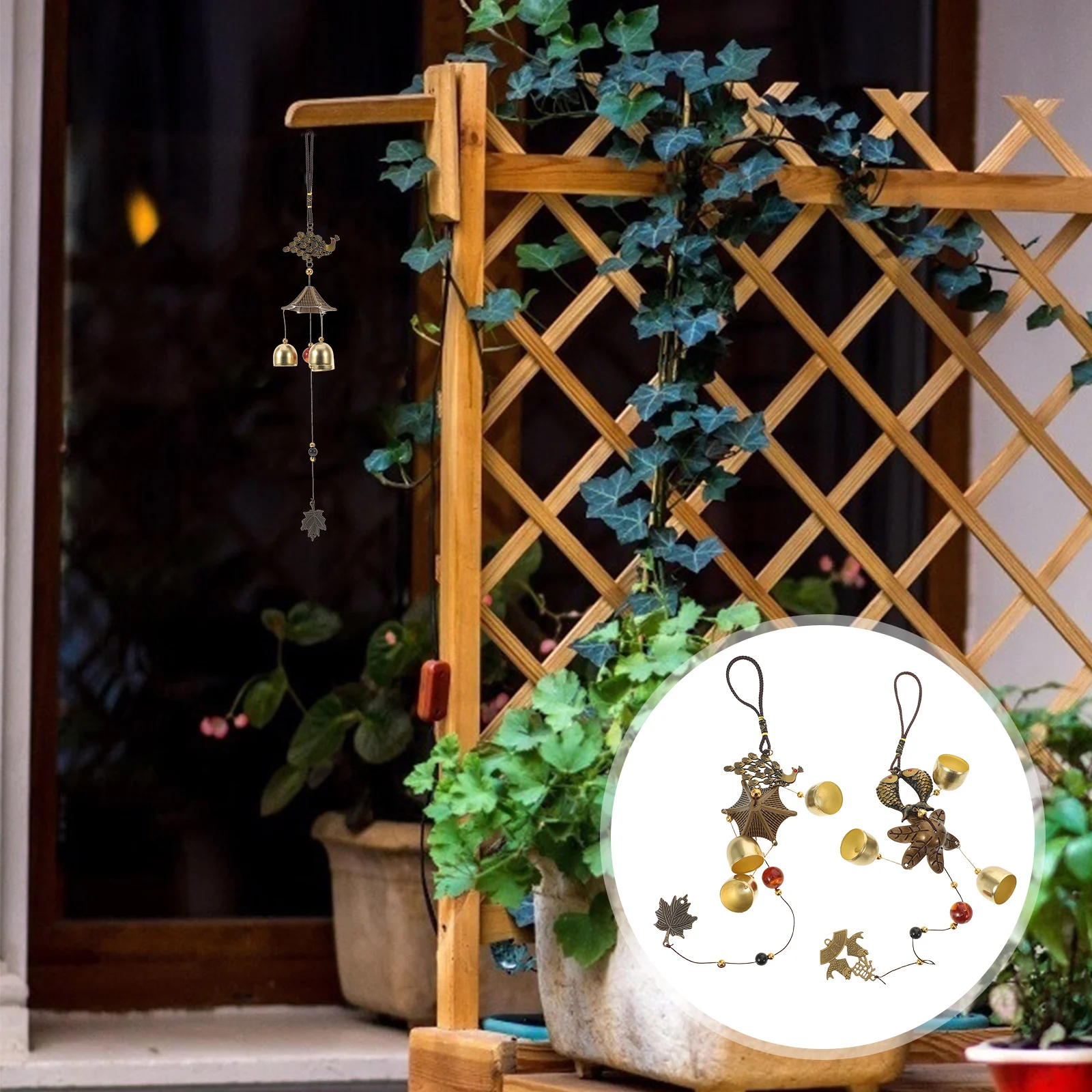 

4pcs Feng Shui Wind Chime Vintage Metal Lucky Bell Chinese Animal Hanging Garden Decor Outdoor Fish Windchimes Yard Patio Rustic