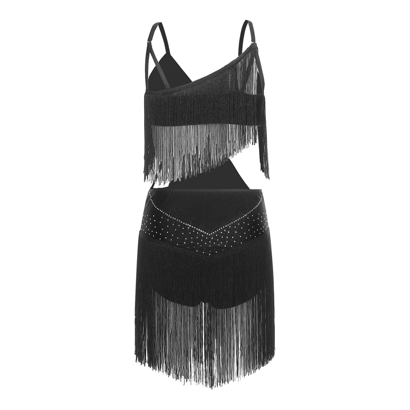 ชุดบอดี้สูทเต้นรำสำหรับผู้หญิง ประดับพู่ห้อย สำหรับการแข่งขันเต้นลาติน ชะชะช่า ลีริคอล ประดับเลื่อม สำหรับเต้นรุมบ้า ซัลซ่า แทงโก้ บอลรูม