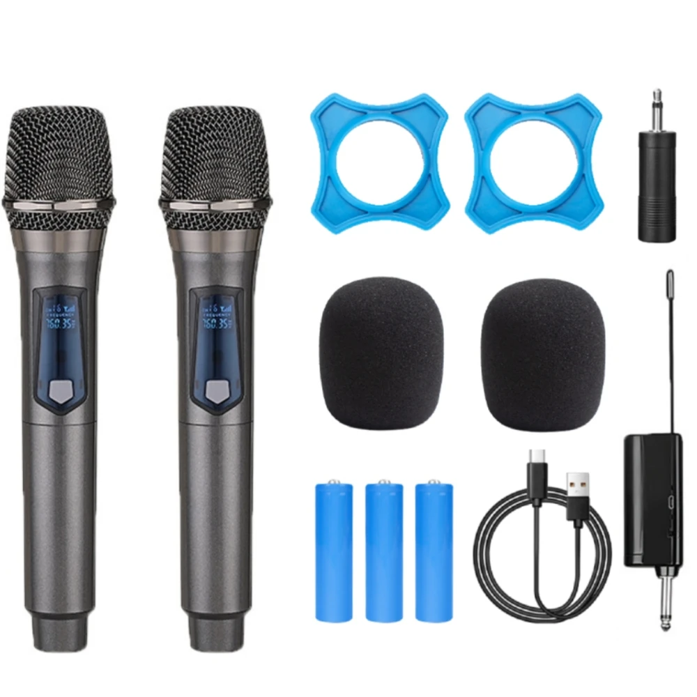 Wireless Microphone 2 Channels UHF Dual Handheld Dynamic Microphone with Rechargeable battery For Karaoke Party Home Meeting