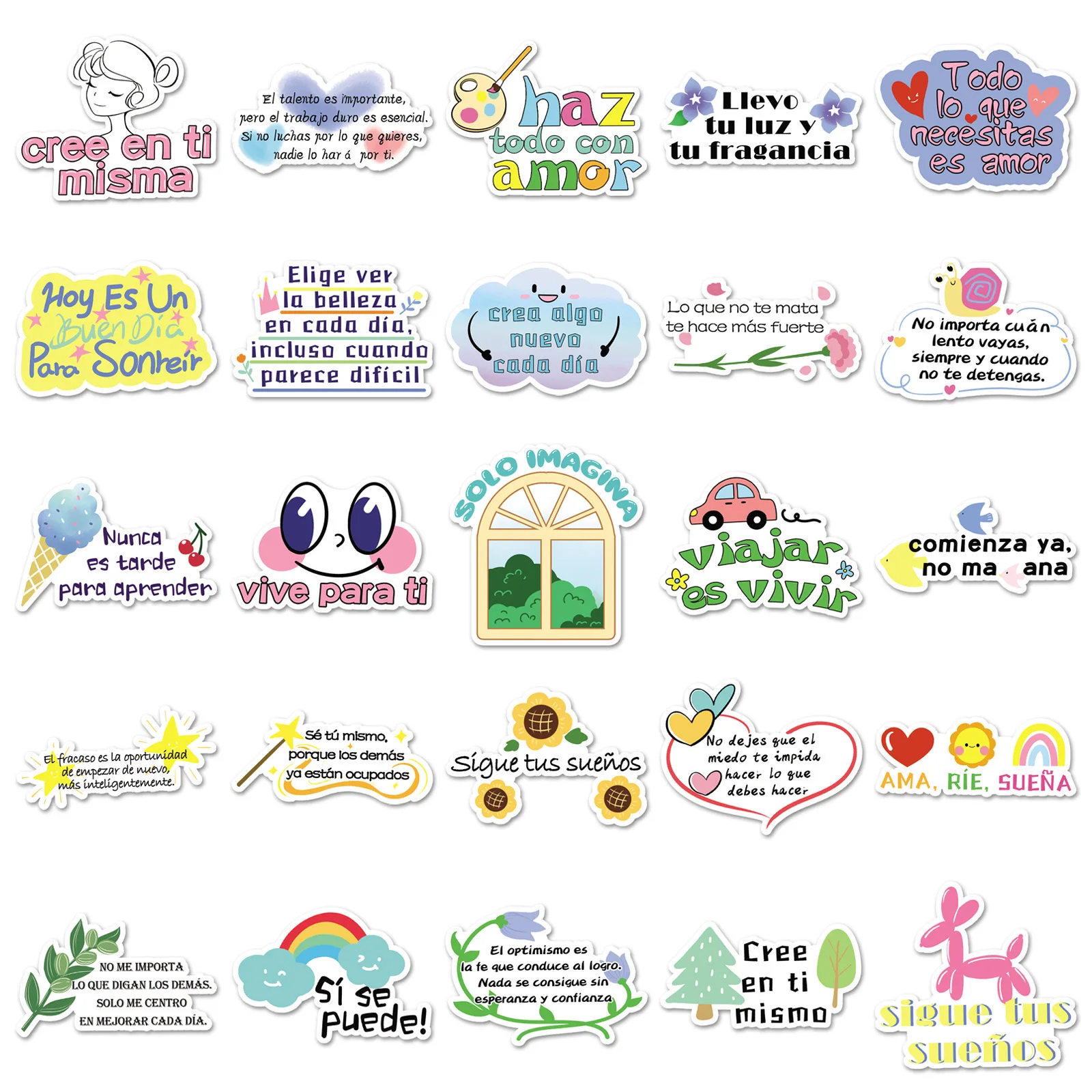 10/50Pcs Spanish Motivational Phrase Stickers Aesthetic Decals DIY Office Study Room Classic Inspirational Life Quotes Sticker