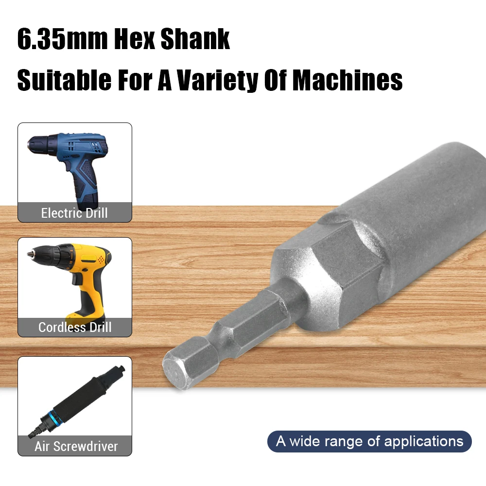 Jeu de douilles à tige hexagonale de 6.35mm pour perceuses électriques sans fil avec tige d'extension de manchon d'approfondissement de 5 à 13mm en acier au Chrome Vanadium