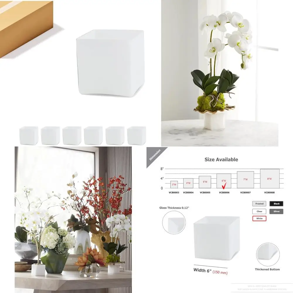 

Массовые стеклянные вазы для свечей, белые кубические горшки 6x6x6, элегантные цветочные акценты, идеально подходят для свадеб и мероприятий