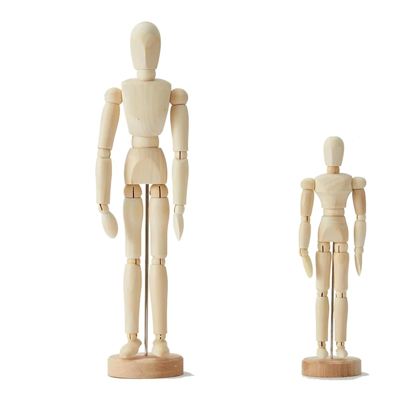 NEW-2Pack,8 Inch & 12 Inch,Human Figure Puppet Model Wooden Male Mannequin Doll Decorative Stand For Sketching & Drawing