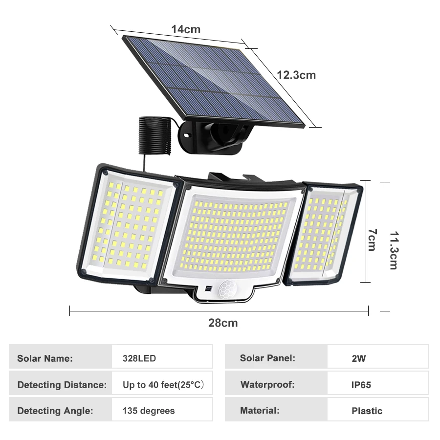 モーションセンサー付き348LEDソーラーウォールライト,防水,126/328LED,強力なスポットライト,庭やガレージに最適