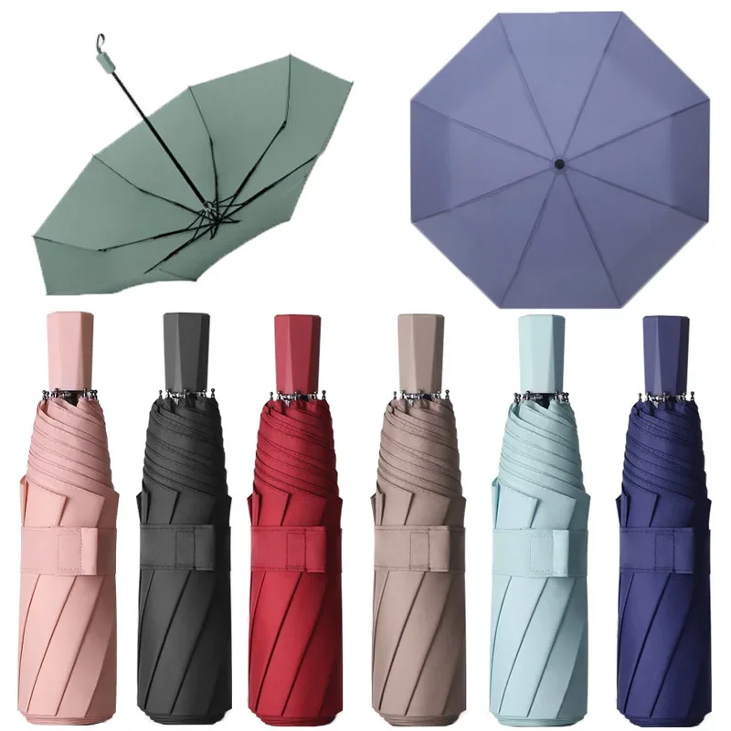 8 Ribs Rain Umbrella Three-folding Anti-UV Waterproof Windproof Umbrellas Portable Travel Resistant Trip Sun UMBRELLAS For Women