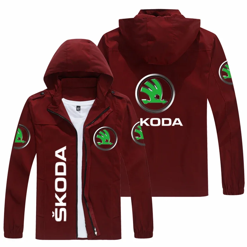 2023 spring and autumn men's SKODA logo Hooded Jacket popular print casual fashion loose rider jacket men's street Basebal