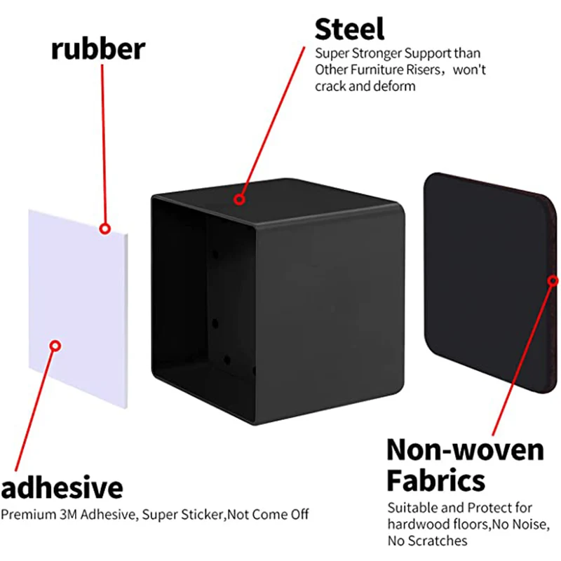 2/4PCS Bed Furniture Risers Elevation in Heights Heavy Duty Risers for Sofa Couch Desk Table Black Round Saquare Floor Protector