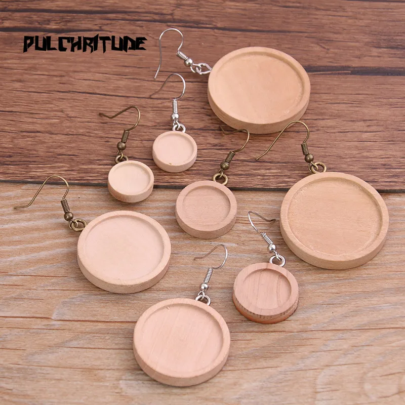 4pcs 4 Size Wood Cabochon Earring Base Settings Blank Stainless Steel HooksDiy Accessories For Making Earrings