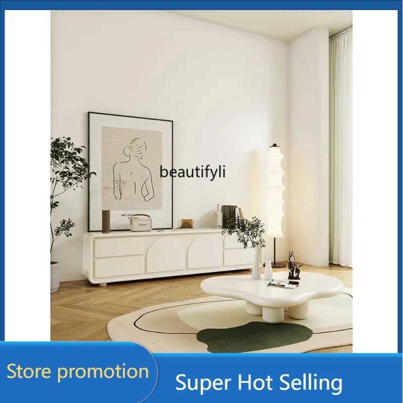 

a485 cream wind TV cabinet coffee table combination simple modern floor-to-ceiling household small apartment living room high-en