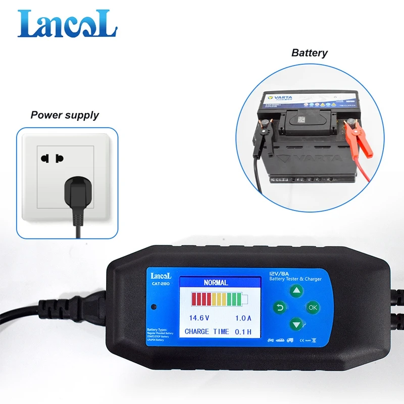 Lancol CAT-280 Car Battery Tester 8A Battery Charger For 12V SLI/AGM/EFB/GEL/LiFeP04 Battery Cranking Trickle Charge System Test