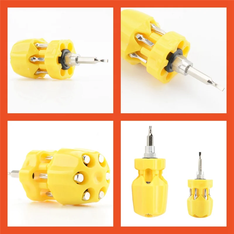 PTST 2Pcs 6-In-1 Multifunctional Screwdriver Set Hand Tools Screwdriver T-Head Multi-Specification Screwdriver Yellow+Red