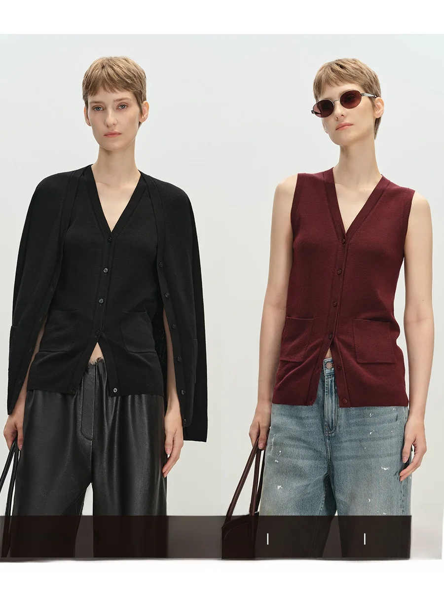 

MSBEAST Высококачественный ультратонкий шерстяной вязаный открытый кардиган с V-образным вырезом, модный многослойный облегающий женский K...