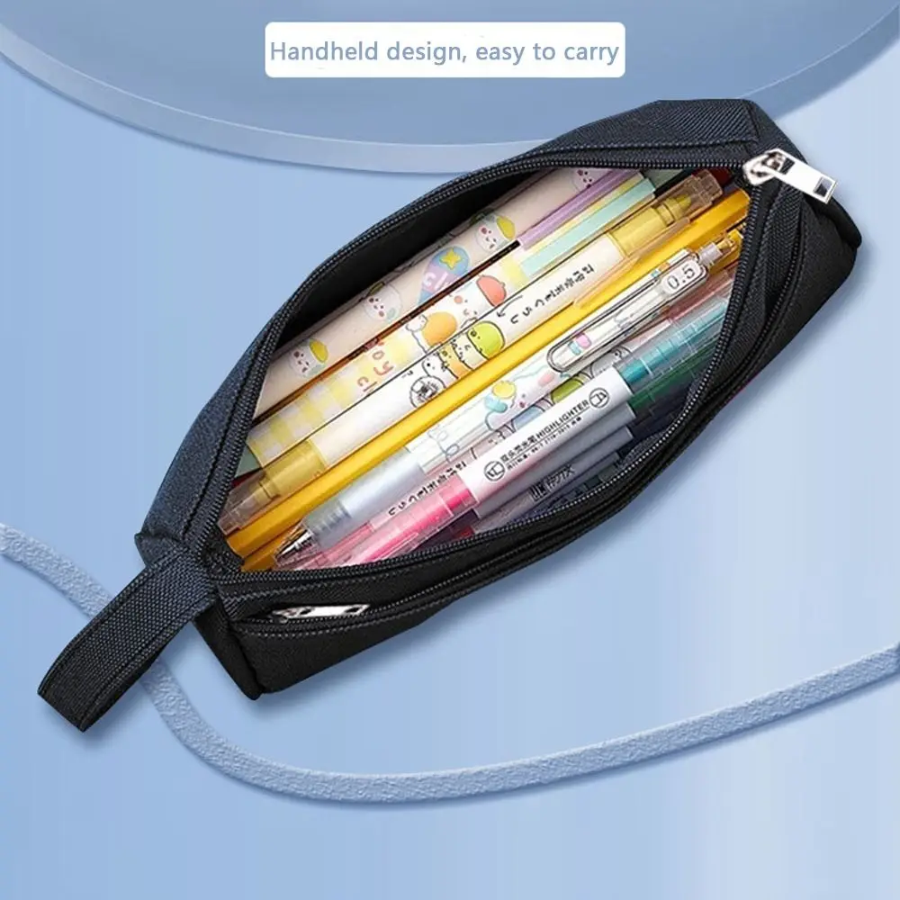 Cute Cartoon Print Pencil Case Portable Large Capacity Makeup Pouch Canvas Double Layered Storage Bag Student Supplies