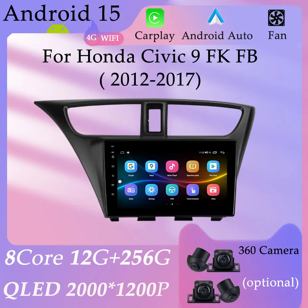 

HD Screen Carplay Car Radio Video Multimedia Player for Honda Civic 9 FK FB 2012 - 2017 Split Screen GPS Navigation DSP Stereo