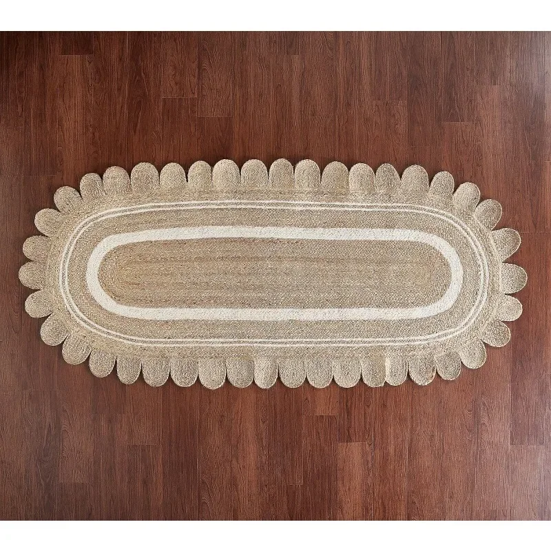 

Oval Rug 100% Natural Jute Braided Area Carpet Scalloped Edge Handmade Rug