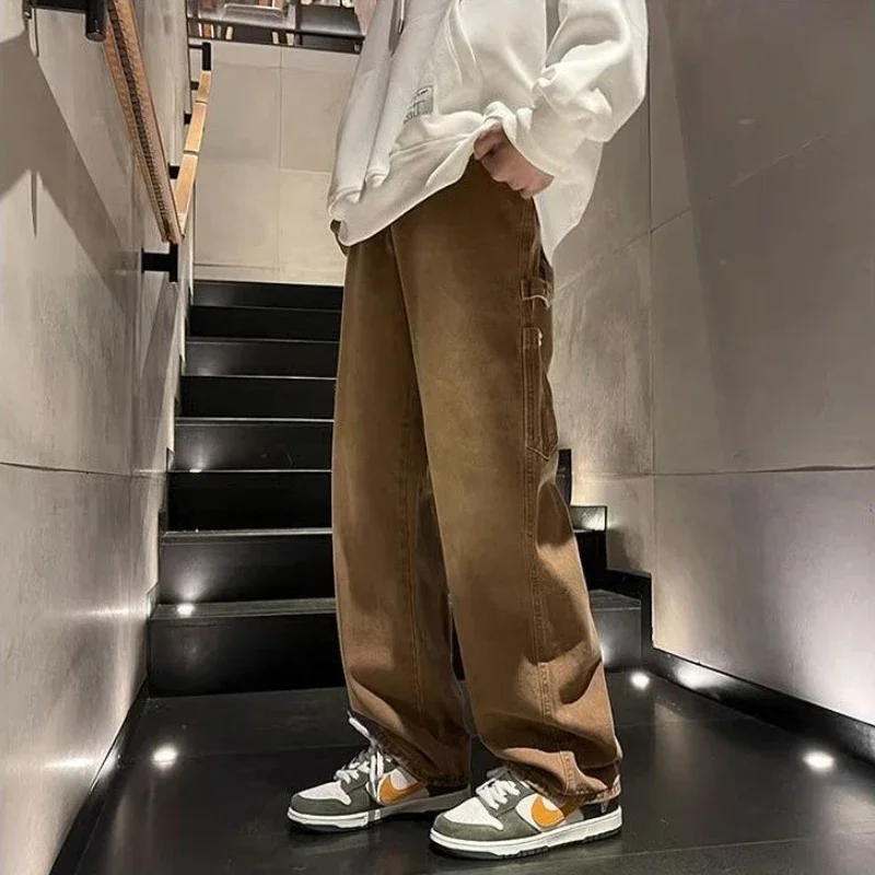 스트레이트 남성 카우보이 바지 워시드 에스테틱 Xs Y2k 바지 streetwear 세련된 레귤러 데님 디자이너 레트로 남성용 청바지