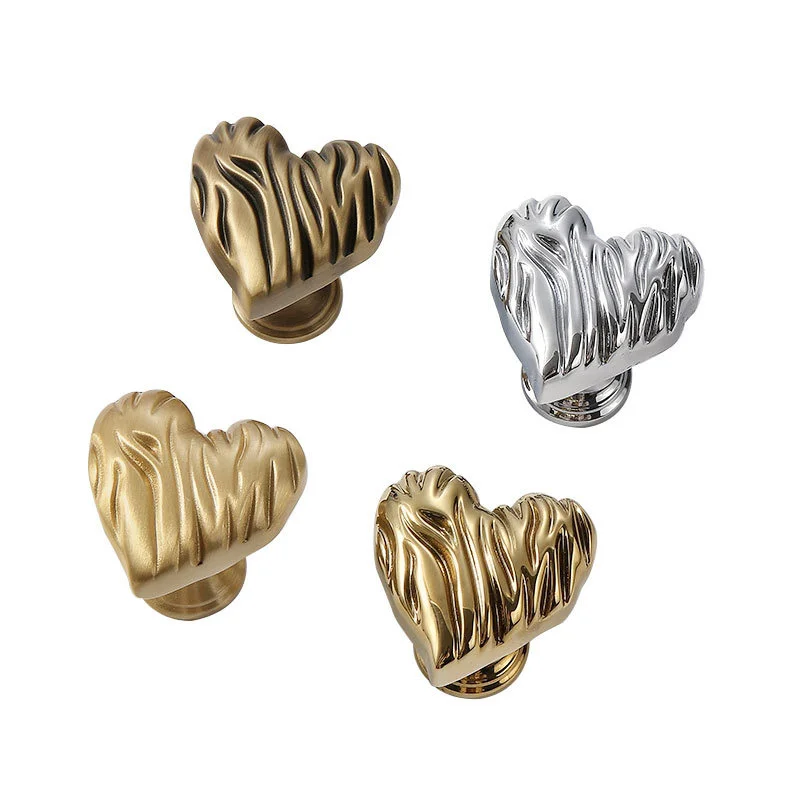 French Heart Shape Furniture Handle Door Drawer Knobs Solid Brass Cabinet Handles For Kitchen Wardrobe Cupboard Drawer Pulls Diy