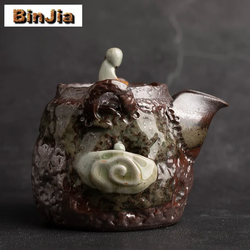 

190ml Wood-fired Pottery Cloud Pattern Teapot Handmade Tea Infuser Pot Tea Brewing Kettle With Filter Flower Tea Teaset Craft